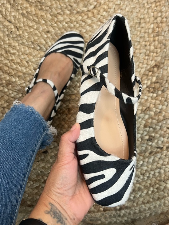 Azarayah Shoes - Zebra Print Mary Jane Flats - Black & White